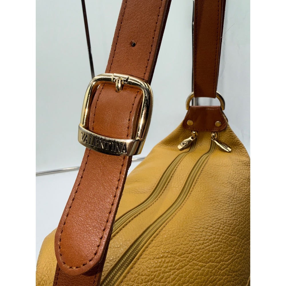 Valentina Italia Leather Shoulder Bag Mustard Yellow Cognac Brown Gold Hardware - Picture 9 of 16